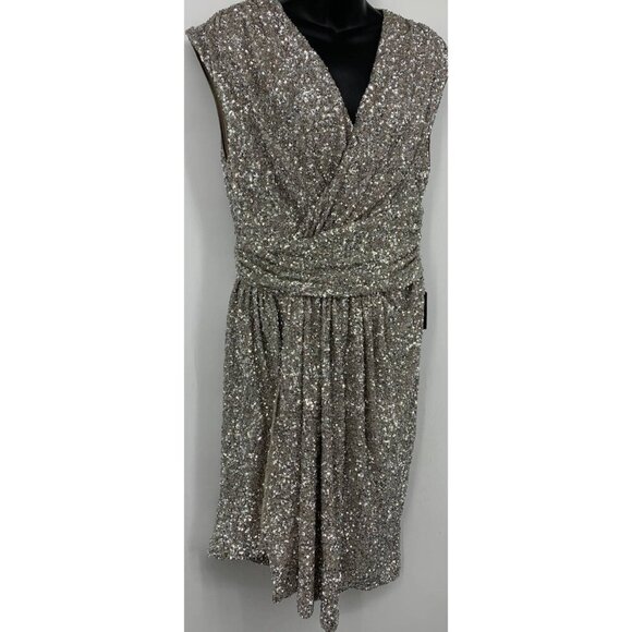 Express Womens Silver Gold Champange Sequin Party Cocktail Dress Large L NEW NWT - Picture 3 of 7